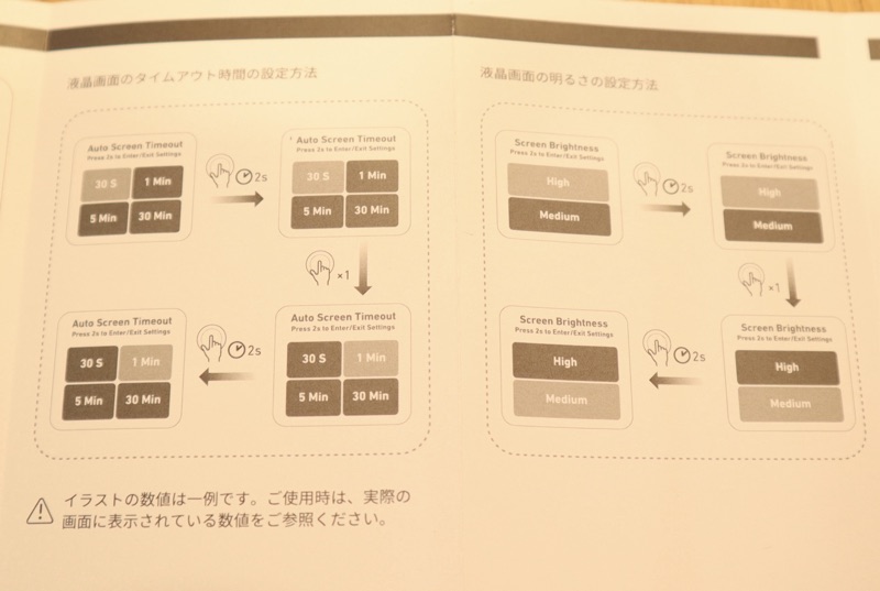 Anker Prime Power Bank(12000mAh,130W)マニュアル（タイムアウト、明るさ設定）の画像