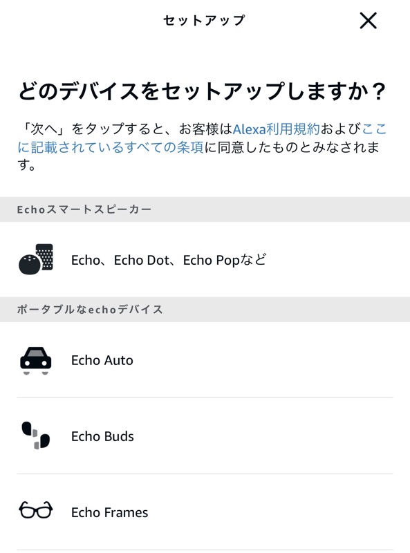 Alexaのセットアップ画面①の画像
